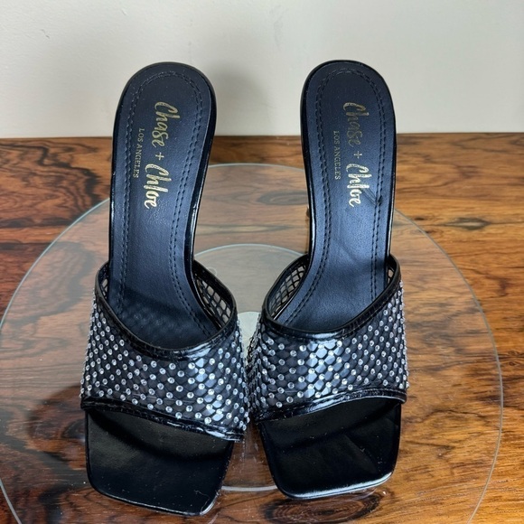 Chase and Chloe Ariane Rhinestone Mesh Sandal - black - 7 - Picture 6 of 15
